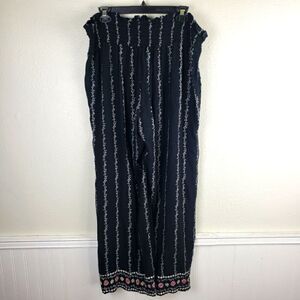 Women's Three Dots Boho Smocked Floral Stretchy Wide Leg Casual Pants SZ XL